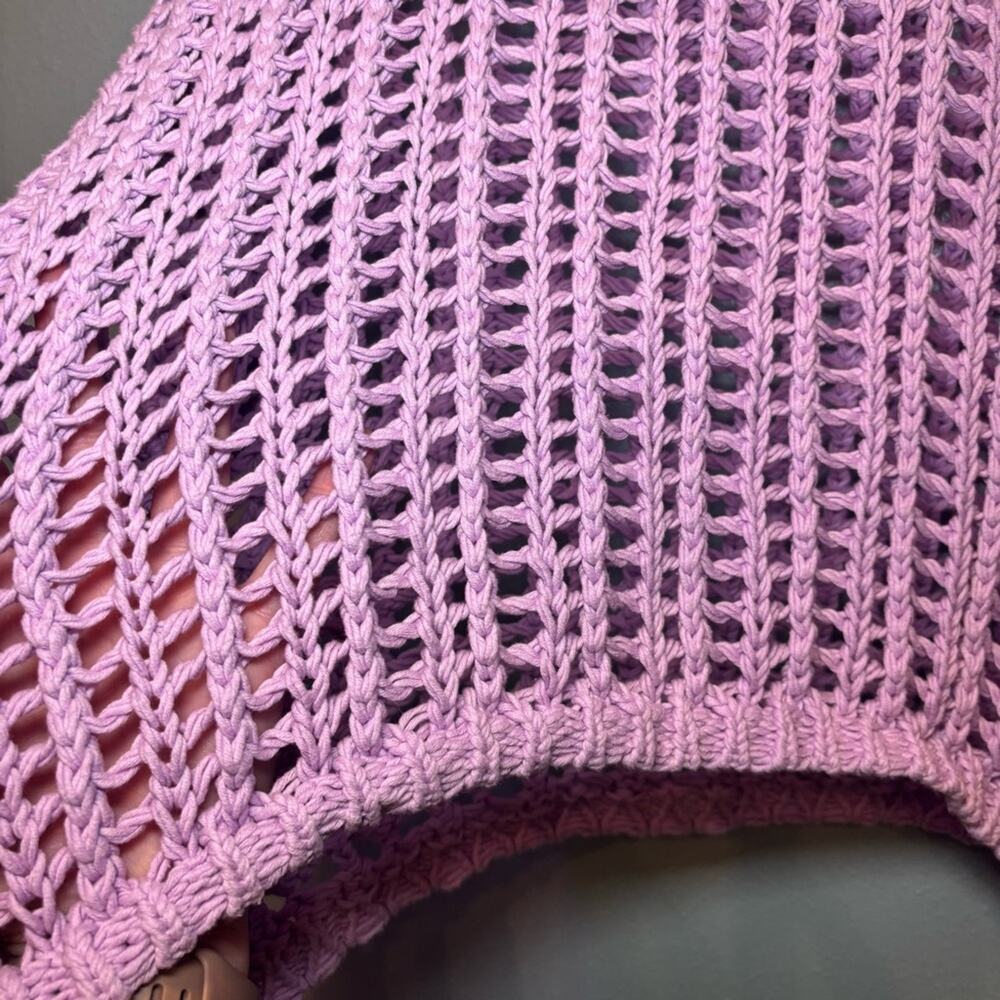 Aaron & Amber Lilac Open Knit Short Sleeve Cropped Sweater – Size Small - Picture 2 of 8